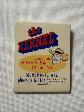 Vintage The Kernel Good Food Menomonie Wisconsin Matchbook